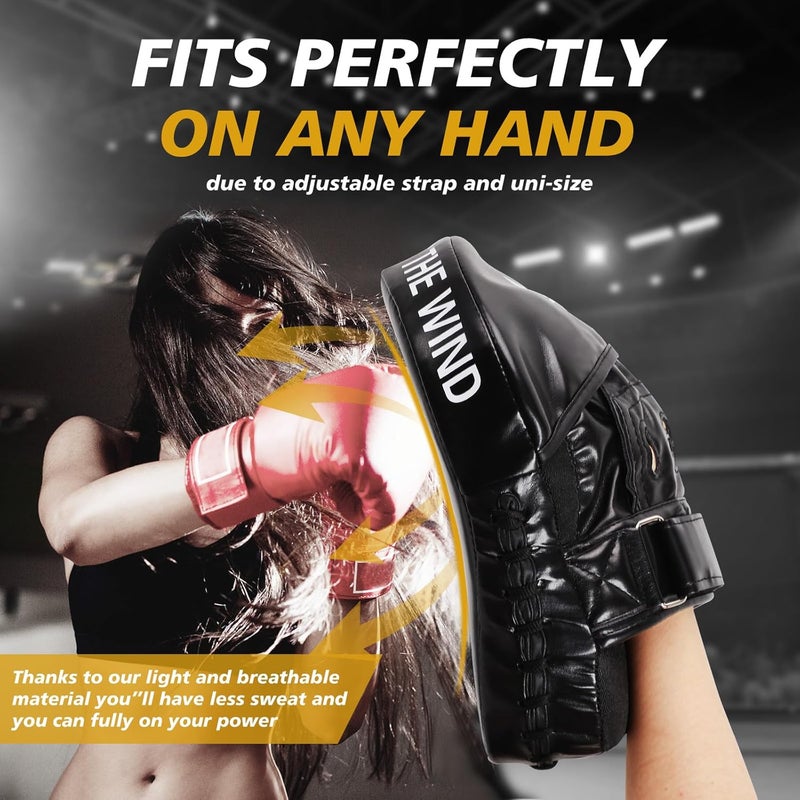 FIVING Curved Focus Punching Mitts for Men & Women - Leather Boxing Pads for Martial Arts, Karate, Kickboxing, Muay Thai, Taekwondo - Image 2